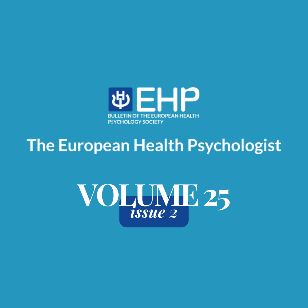 Cover page of "The European Health Psychologist" journal, volume 25, issue 2, featuring the EHP logo and white text on a blue background.